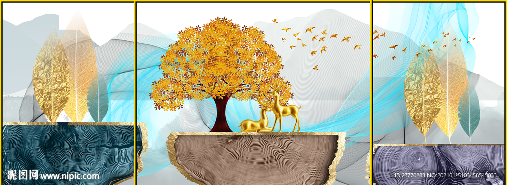 发财树麋鹿装饰画