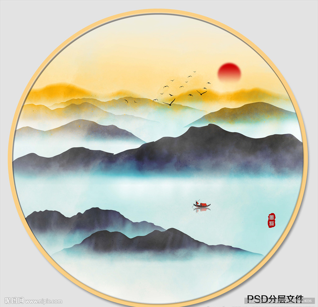 禅意水墨山水画