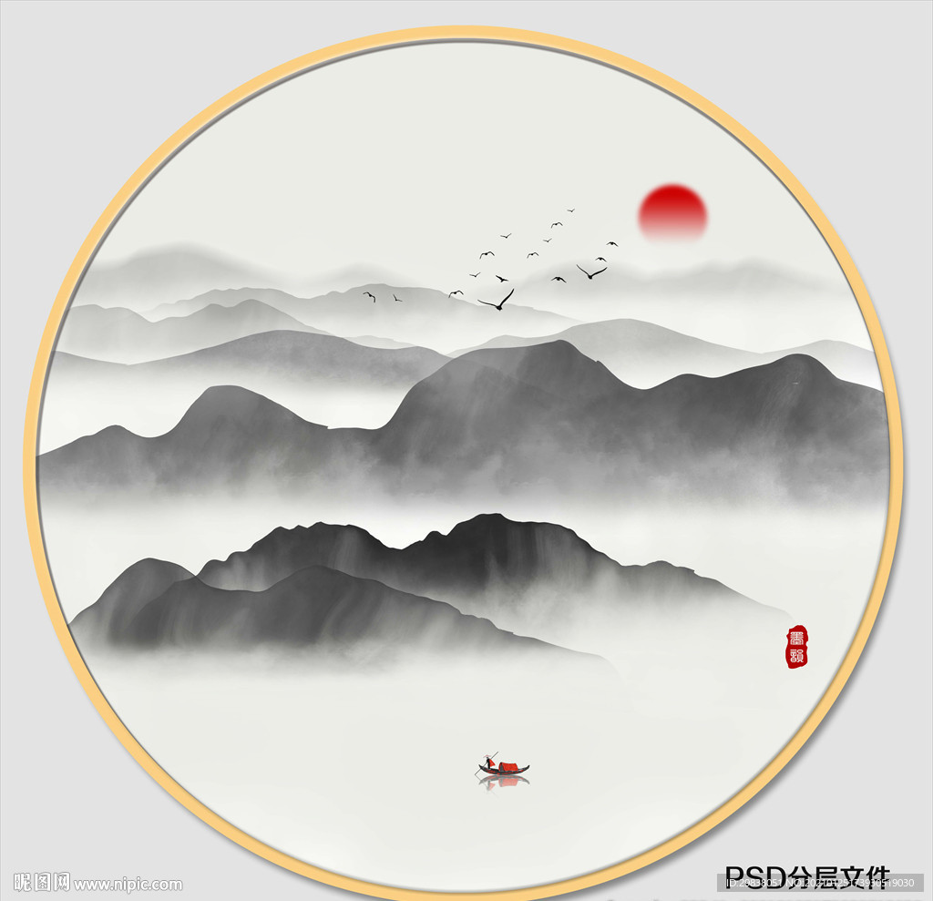 禅意水墨山水画