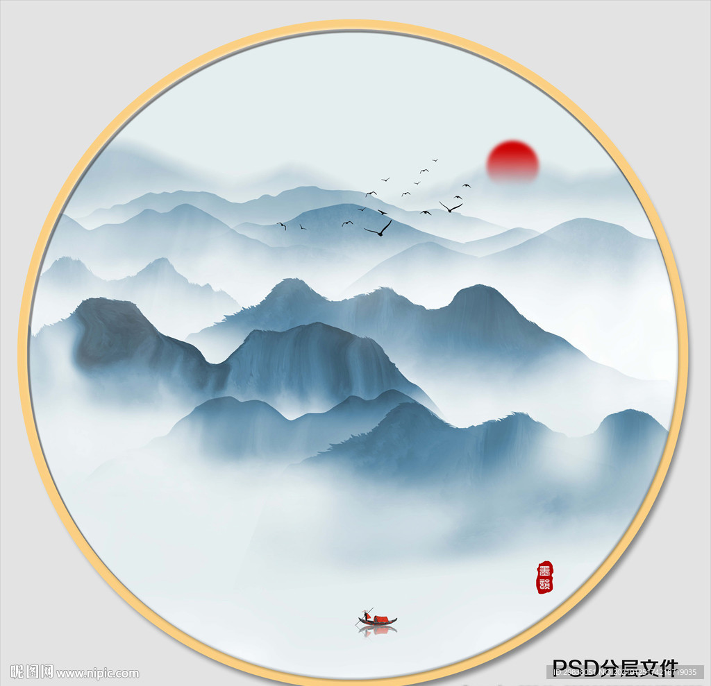 禅意水墨山水画
