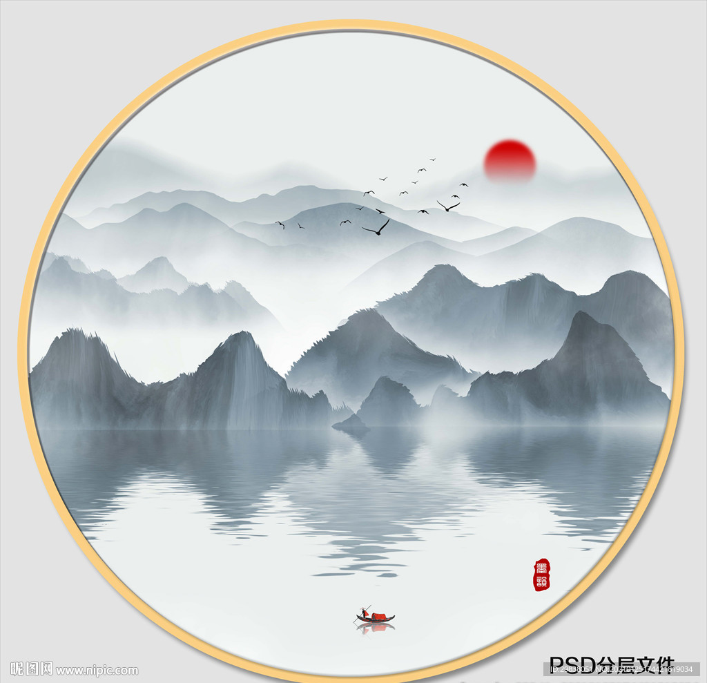 禅意水墨山水画