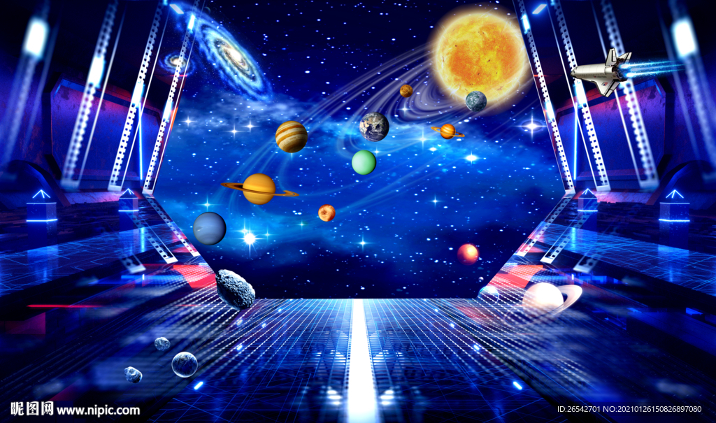 3D立体宇航员太空舱背景墙