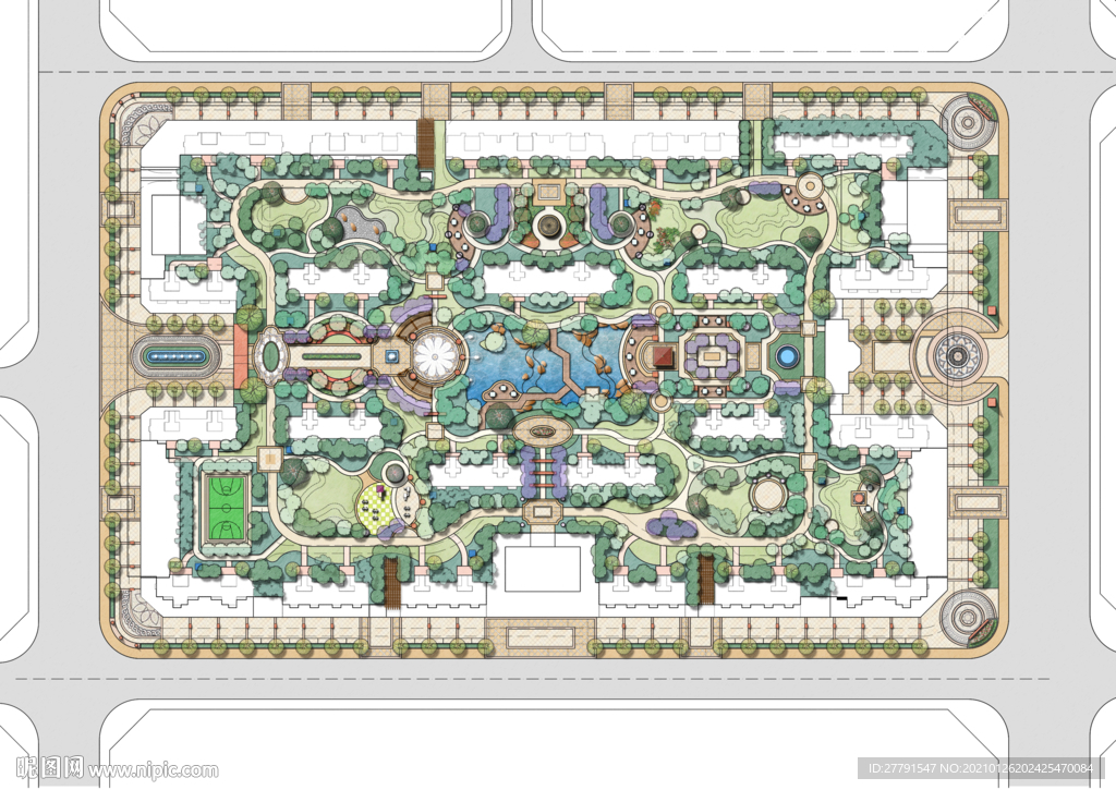 手绘风格小区景观设计平面图