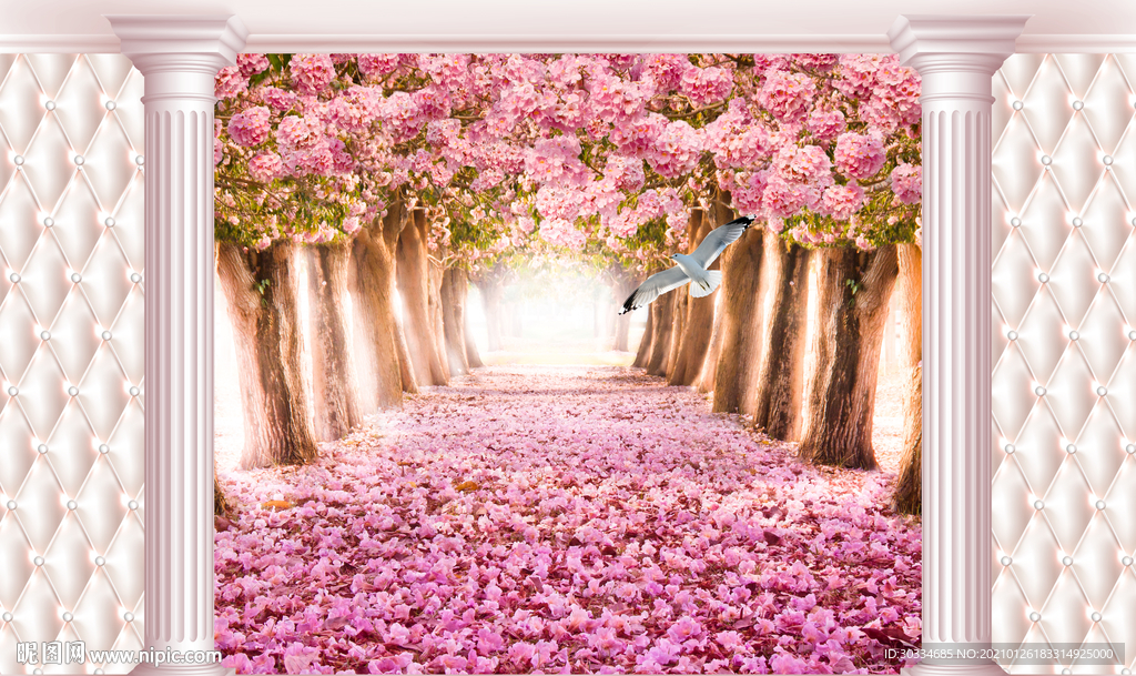 浪漫樱花风景背景墙