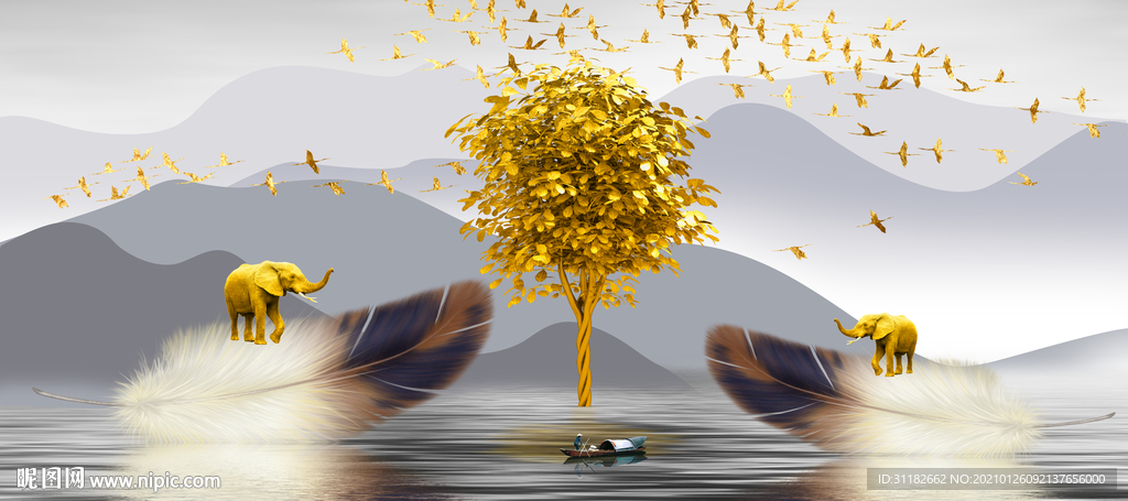 羽毛大象晶瓷画