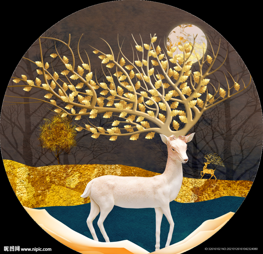 圆形装饰画发财鹿玄关