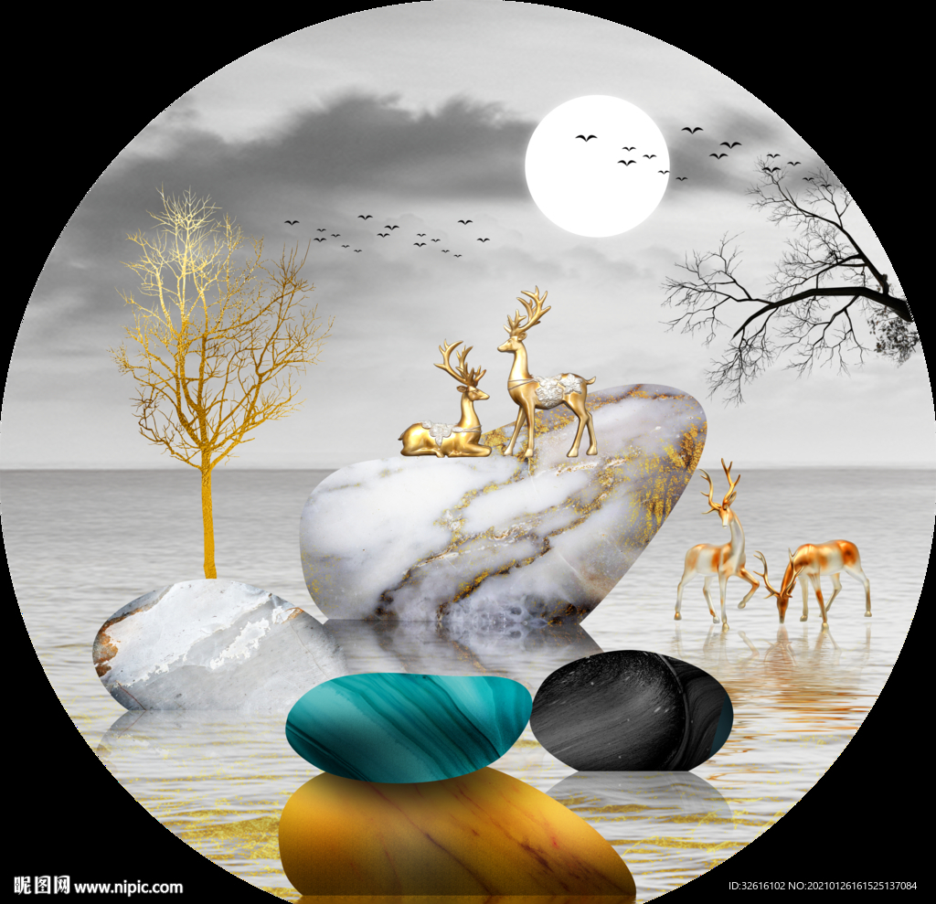 圆形装饰画石来运转