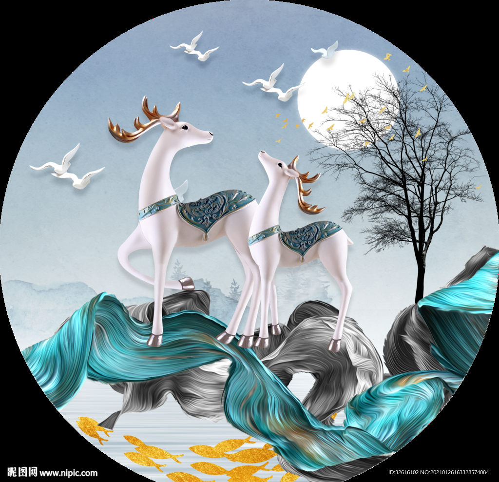 圆形装饰画 麋鹿
