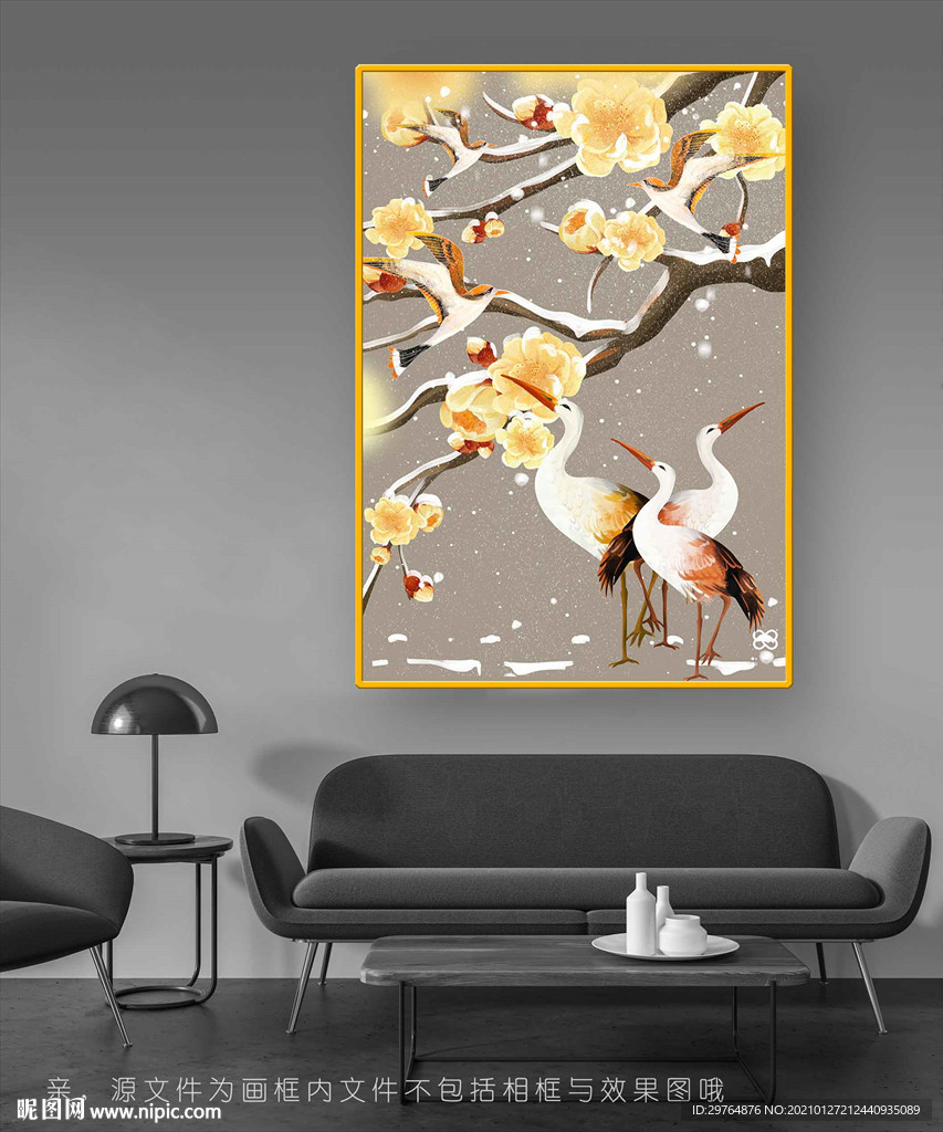 美丽冬雪花鸟挂画