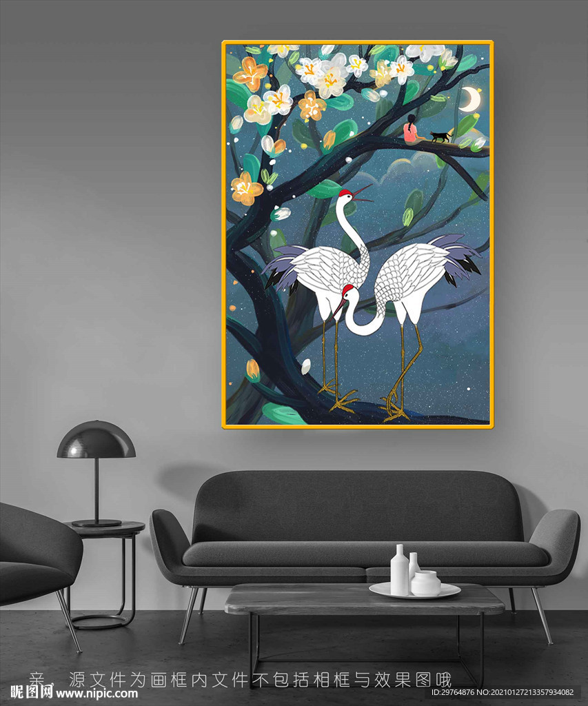 手绘插画花朵天鹅客厅挂画