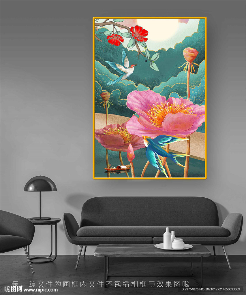 手绘荷花装饰画