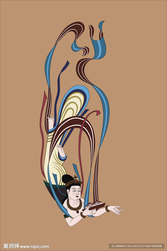 敦煌莫高窟壁画盛唐献花飞天