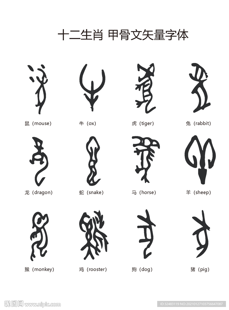 甲骨文12生肖字体