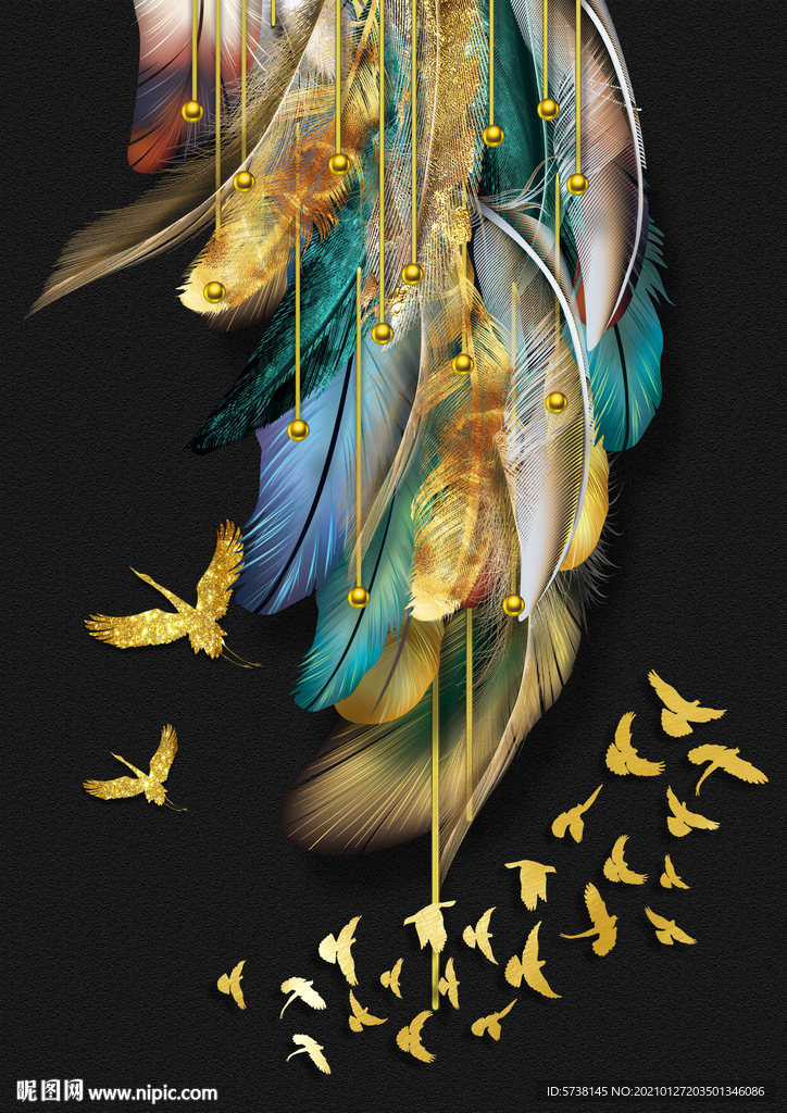 轻奢羽毛装饰画创意玄关电视背景