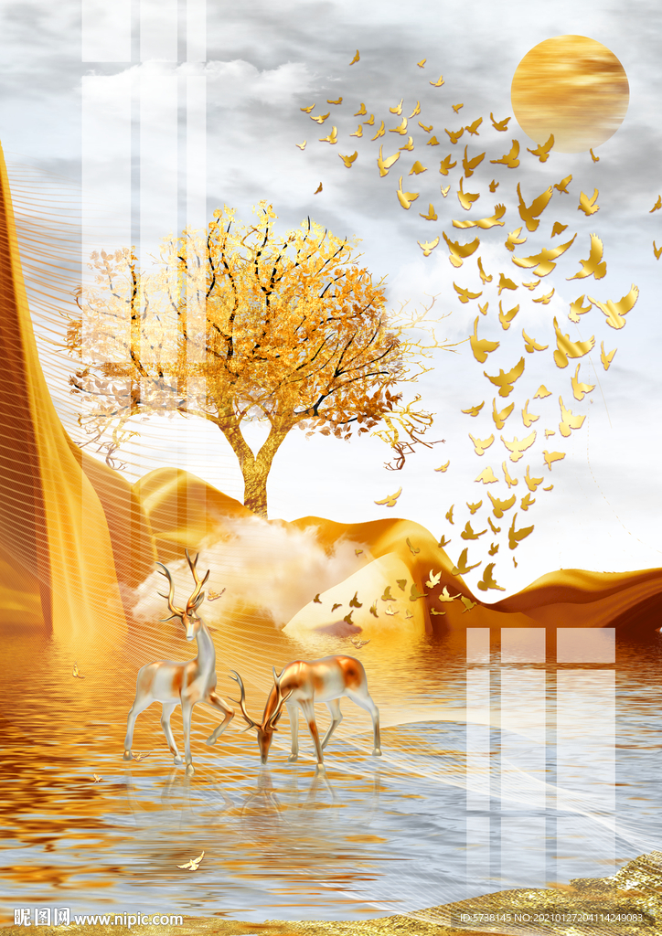 新中式创意抽象大理石轻奢装饰画