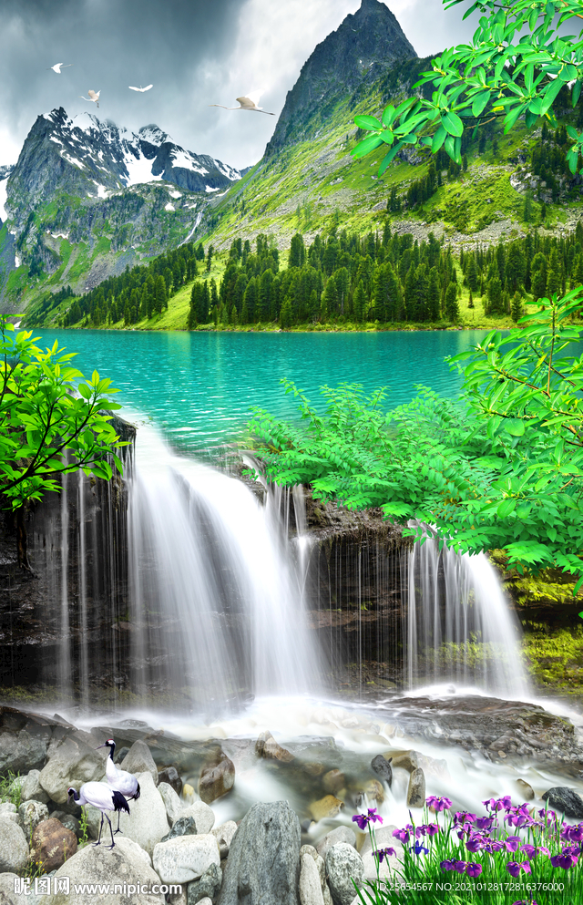 流水生财瀑布山水玄关