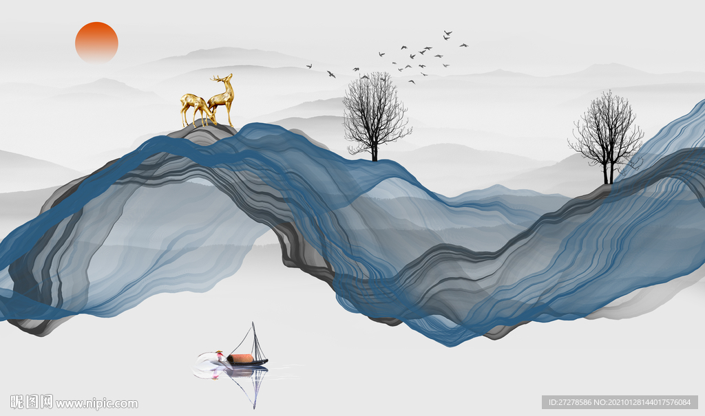 水墨山水背景墙