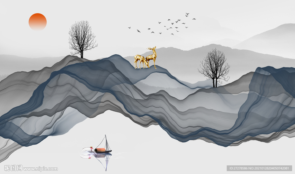 水墨山水背景墙