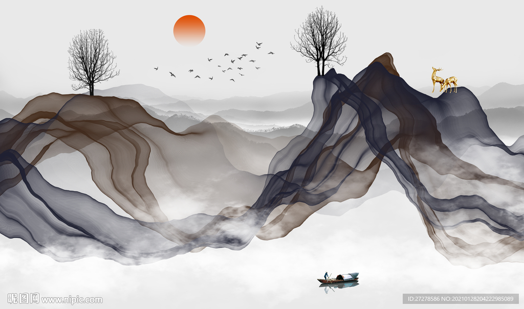 水墨山水背景墙