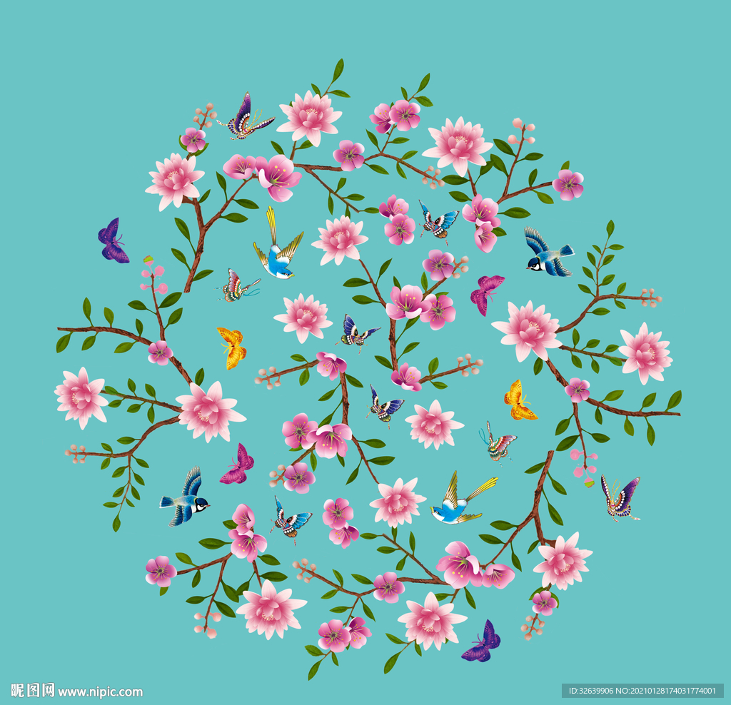 花鸟团花