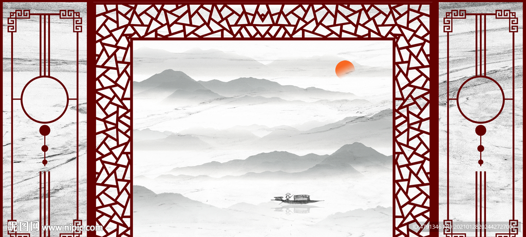 新中式电视背景墙