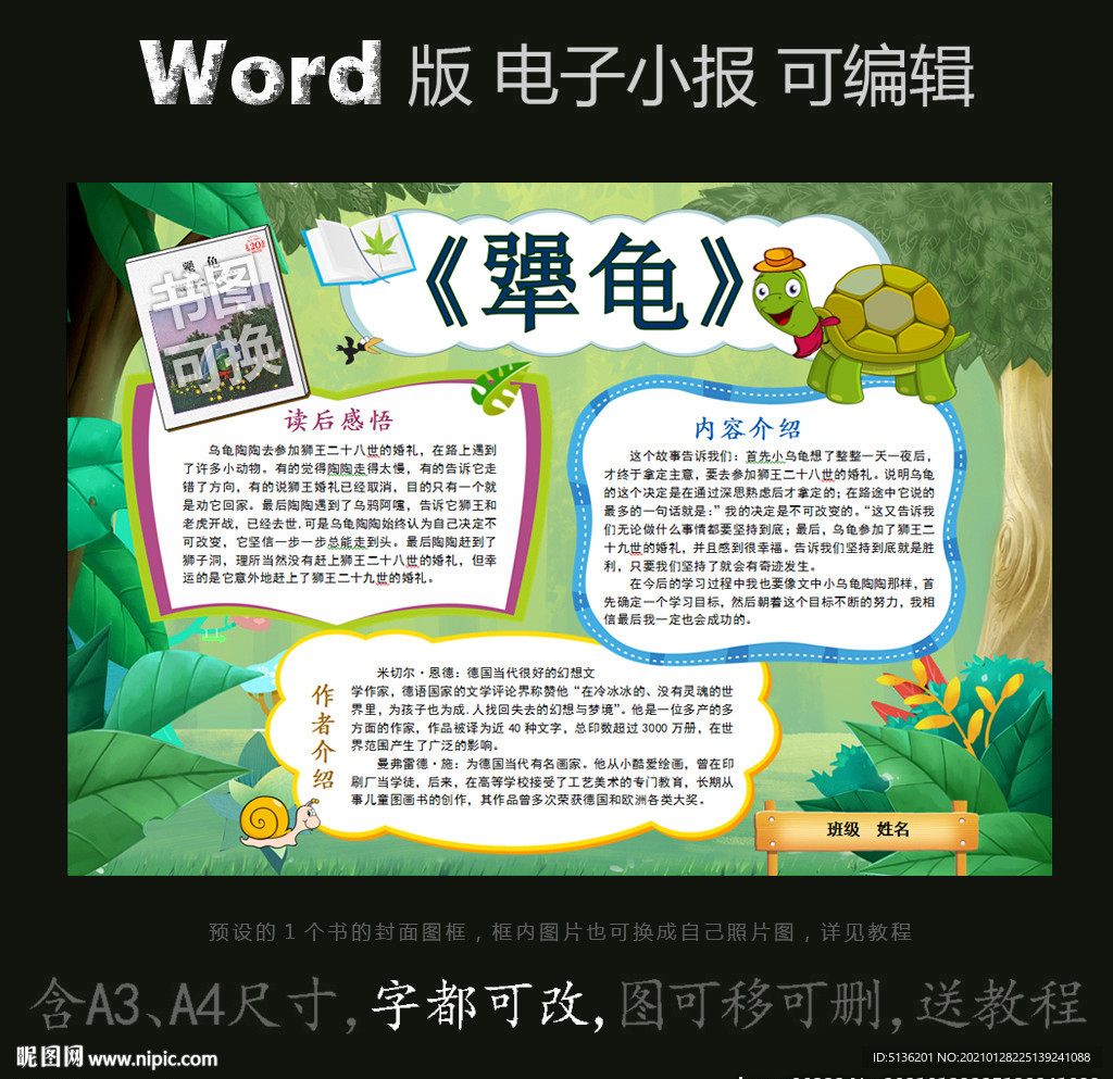 word版读书小报绘本犟龟阅读