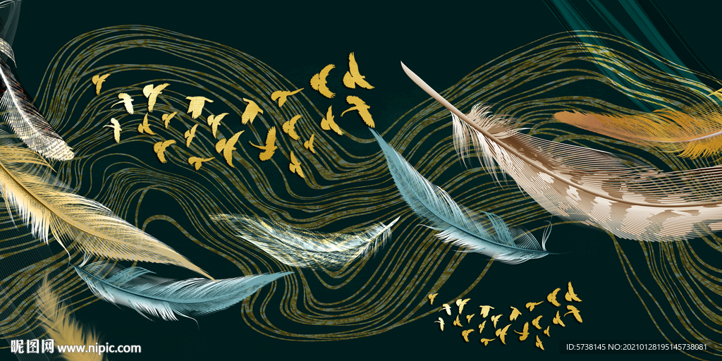 轻奢羽毛线条装饰画玄关电视背景