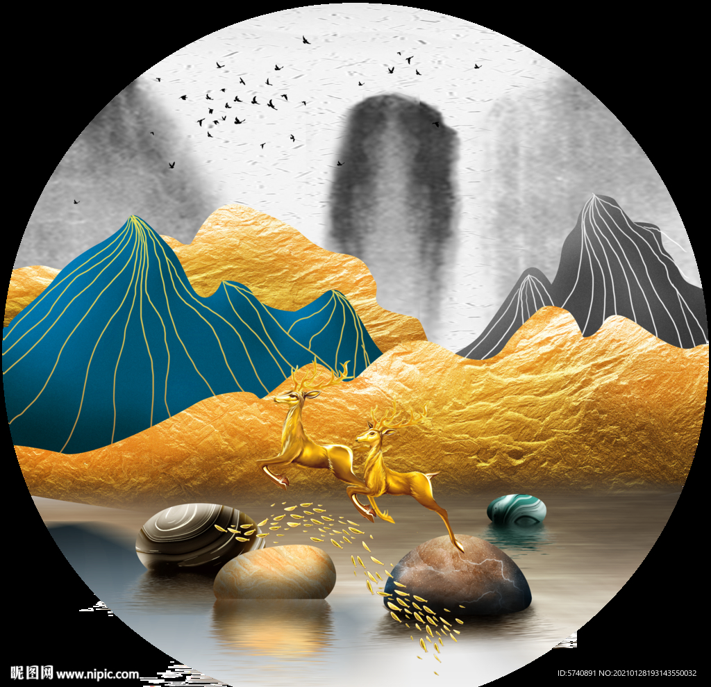 金山水麋鹿装饰画