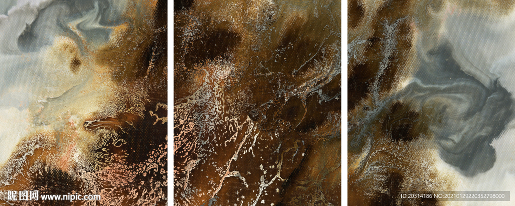 水墨三联抽象画