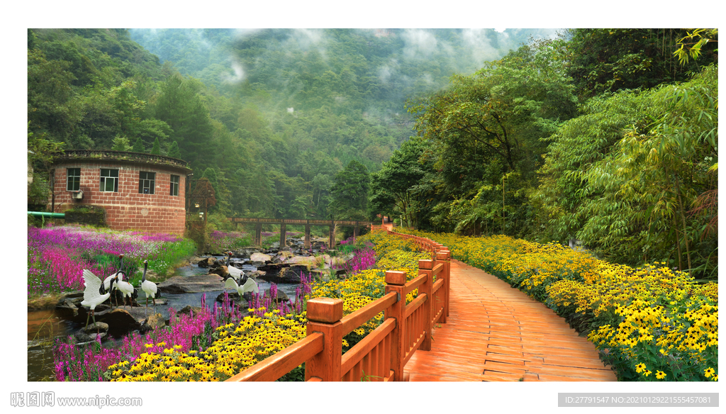 溪流花境景观设计效果图