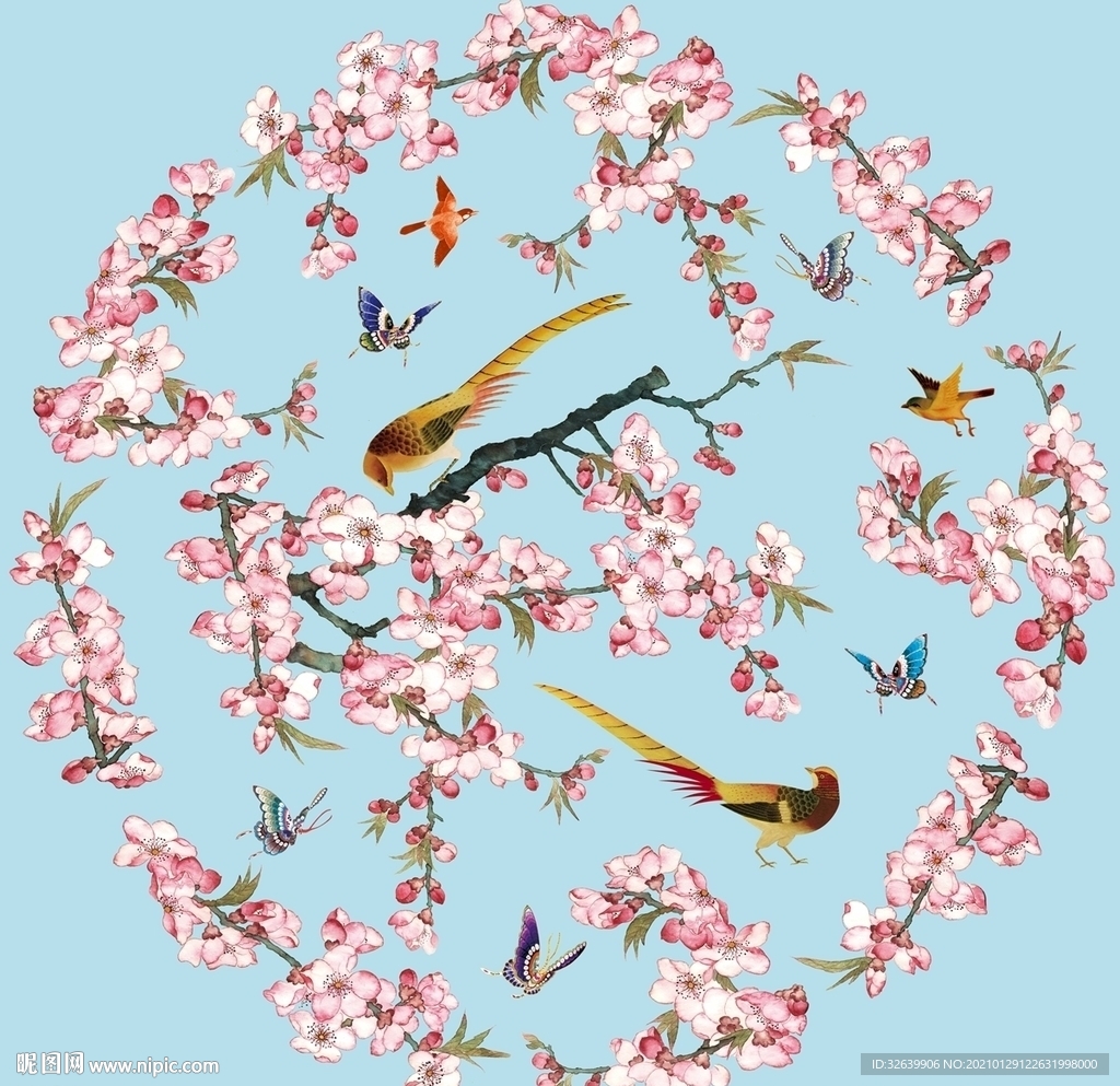 花鸟团花