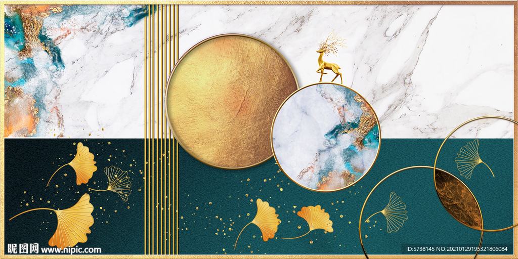 轻奢创意银杏富贵麋鹿玄关电视背