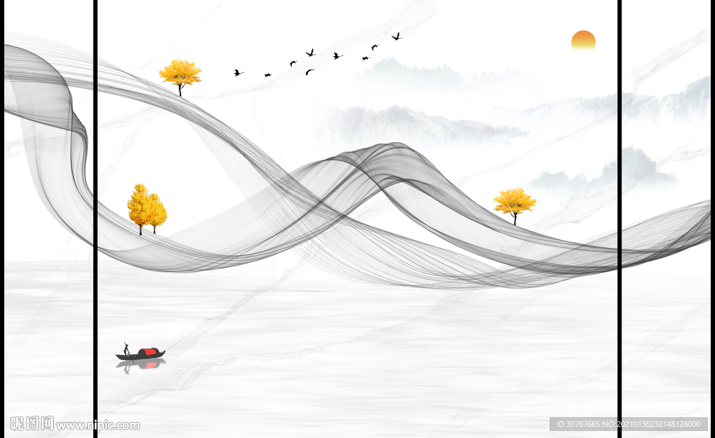 抽象线条山水背景墙