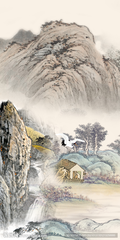 国画大气新玄关画 文件分层画