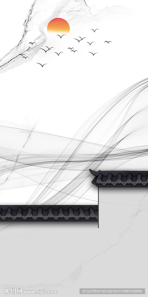 徽派中式新玄关画 文件分层画