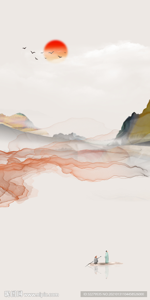 线条中式新玄关画 文件分层画