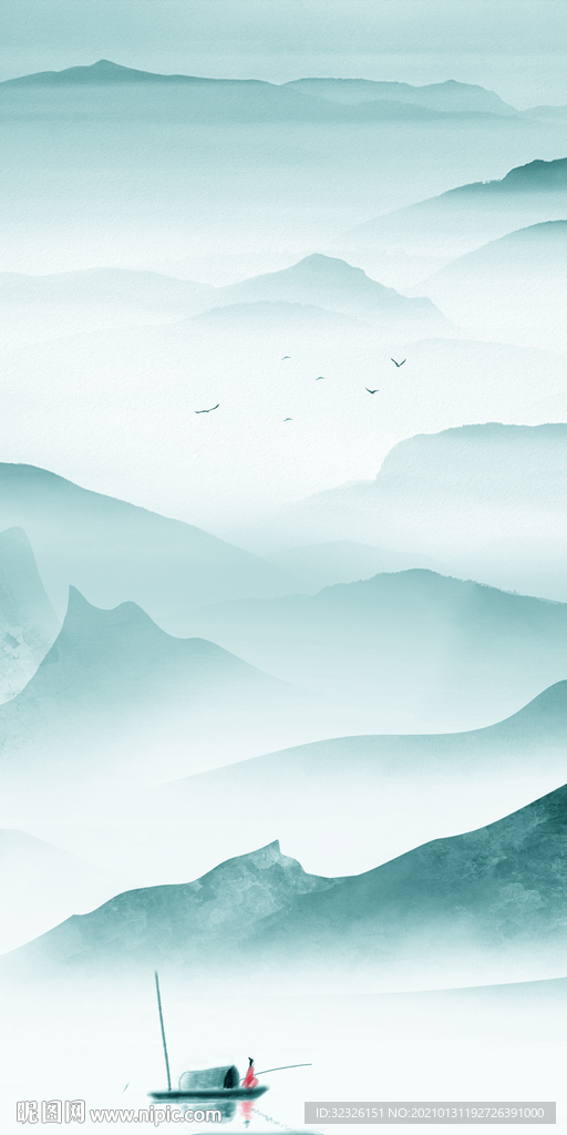 蓝色玄关中式画 TIF分层