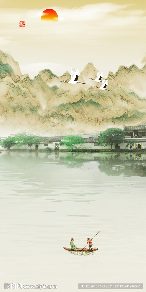 高清 玄关山水画 TIF分层