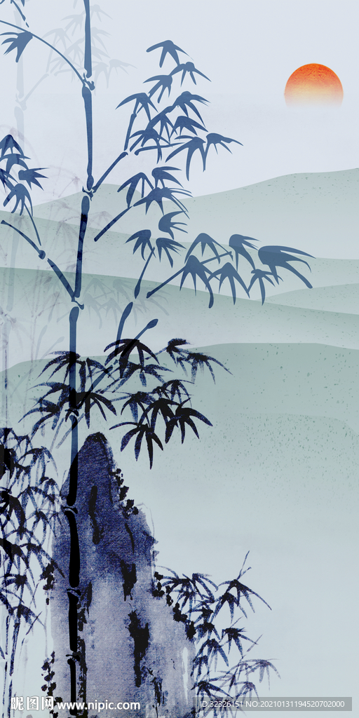竹子玄关中式画 TIF分层