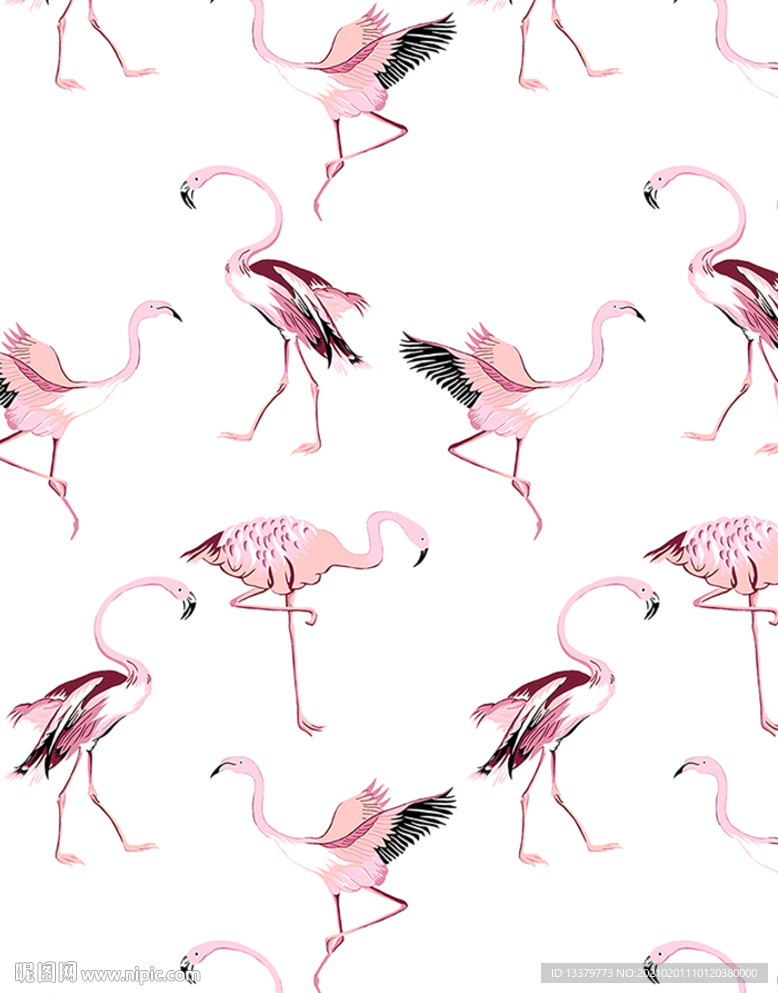 火烈鸟印花四方图