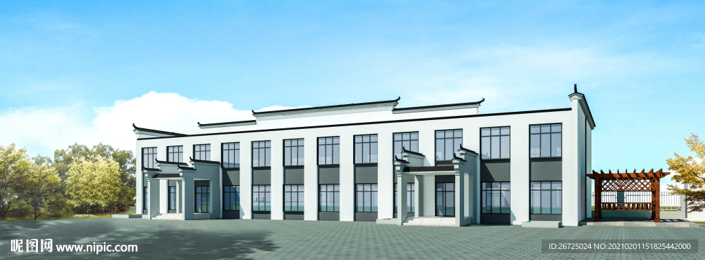徽派风格办公楼建筑外观设计