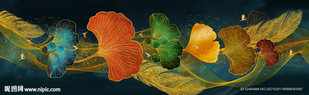 轻奢银杏叶装饰画