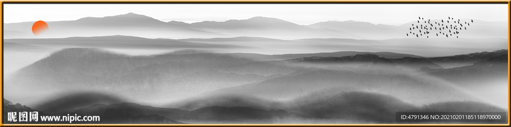 横幅山水水墨长幅画