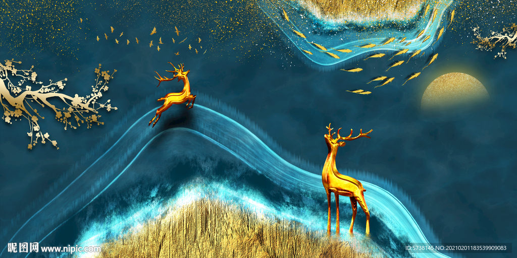 轻奢麋鹿唯美装饰画分画玄关电视