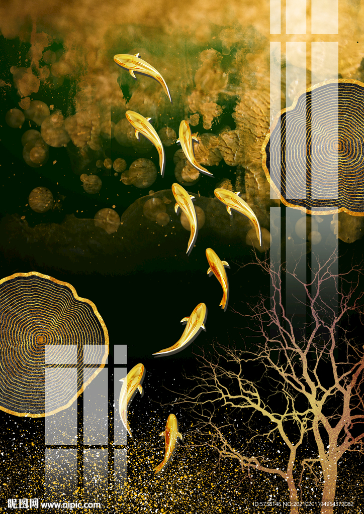 新中式富贵轻奢装饰画玄关电视背