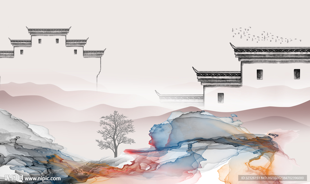 徽派意境新山水画 TIF分层