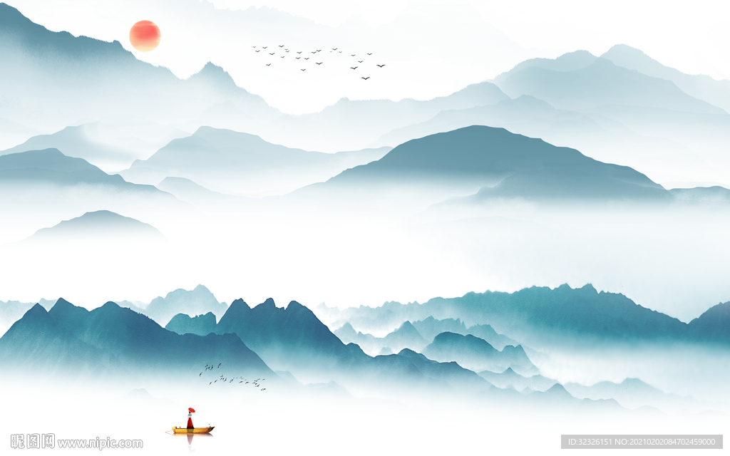 蓝色意境新山水画 TIF分层