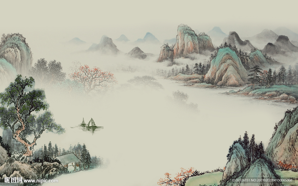 国画 意境新山水画 TIF分层