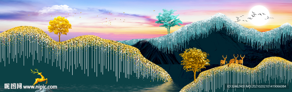 现代轻奢简约山水画装饰画