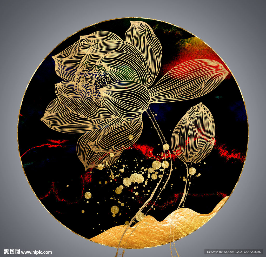 金色荷花装饰画